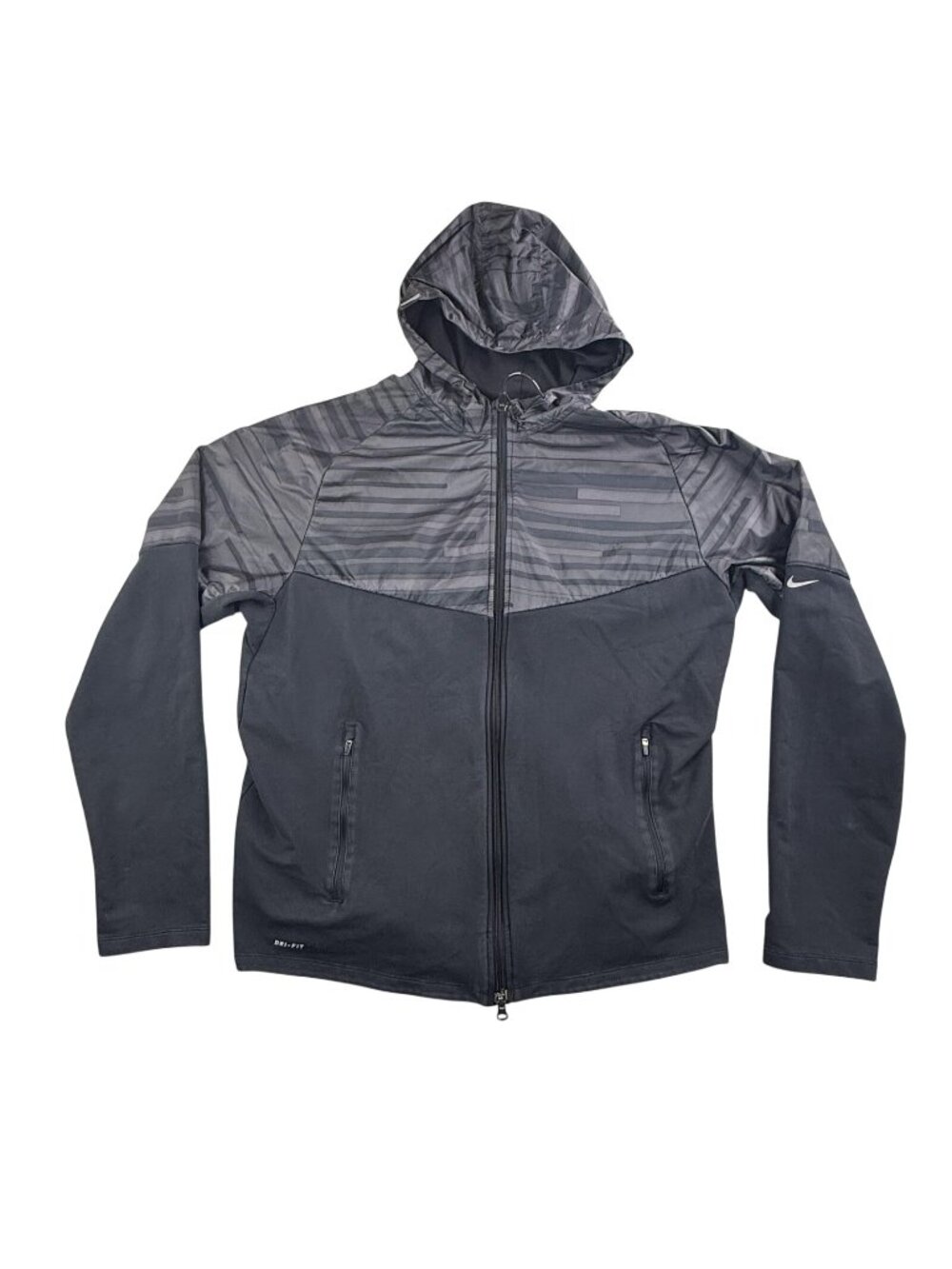 Nike Dri-FIT Jacket Mens XL Gray Colorblock Hooded Full Zip Windbreaker Running